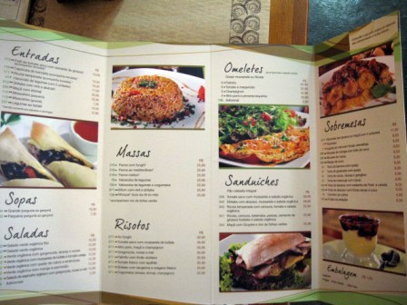 Cardapio restaurante vegetariano Bio Carioca