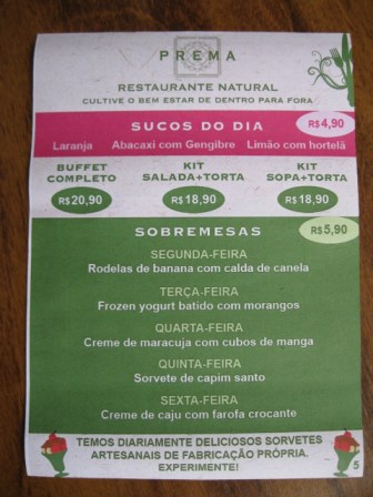 Cardapio suco e sobremesa