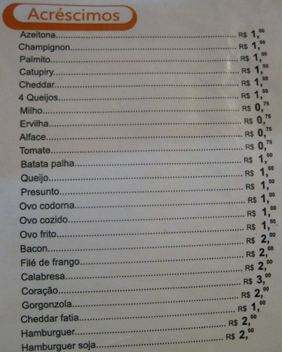 opcoes de acrescimo vegetariano