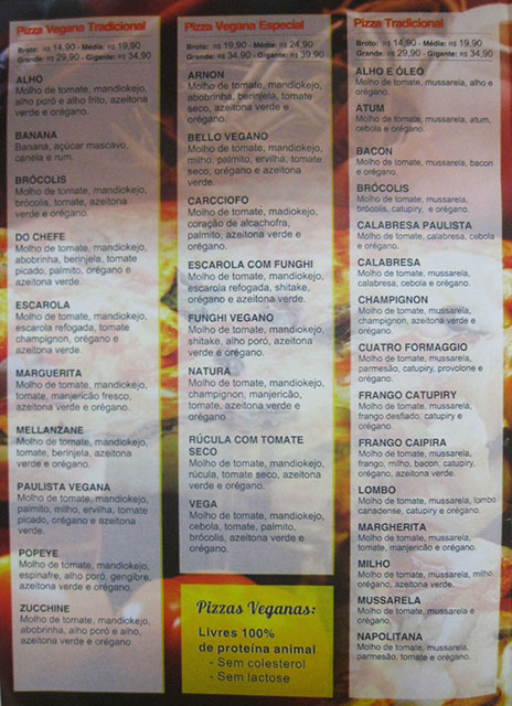 cardapio pizza vegana