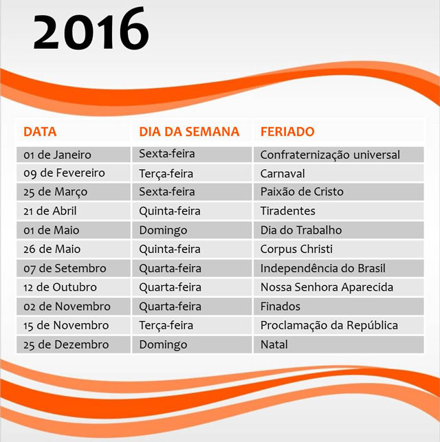 feriados de 2016